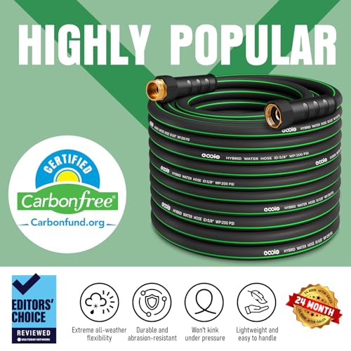 Garden Hose 100 ft x 5/8" with Nozzle, Water Hose Heavy Duty Flexible, Lightweight Kink-less Hybrid Hose with Swivel Handle, Male to Female Fittings (Green, 100FT) - color: Green, size: 100ft