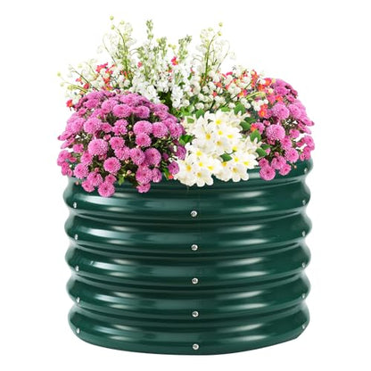 TBMLC 17" Tall,24" Diameter Elevated Round Metal Raised Garden Bed Green - color: Dark Green, size: 2FT Diameter