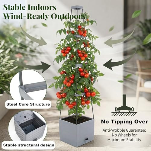 Tomato Planter with Trellis 57", 2-Pack Self Watering Raised Garden Bed with Trellis, Tomato Cages for Garden, Tomato Pots for Growing Tomatoes, Vegetable Planter, Tomato Plant Support Cage