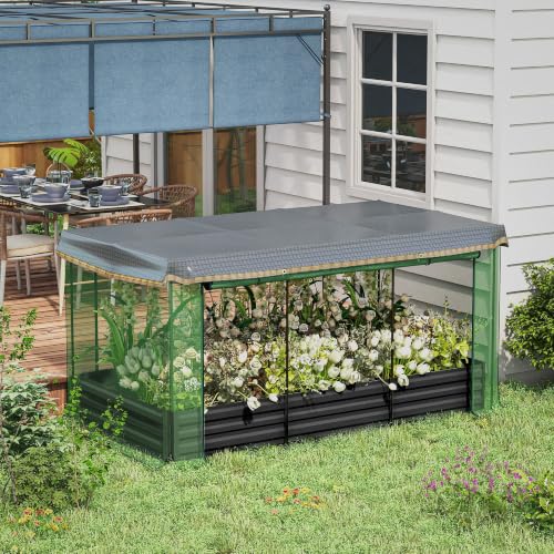 Outsunny 7.3 x 3.4 x 1 ft Galvanized Raised Garden Bed with Cover Dark Gray