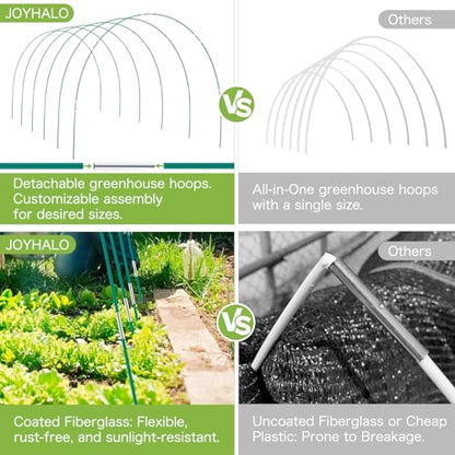 50 Pack Garden Hoops for Raised Beds, 10 Sets Fiberglass with PVC - color: Green-50P