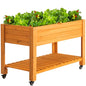 48x24x33 Raised Garden Bed with Wheels, Wood Elevated Planter Box, Natural