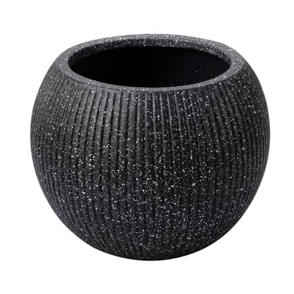 Marlo Fiberstone Round Planter, Ribbed Finishes (S, Black) - color: Ribbed Black, size: 12.6"D x 9.8"H