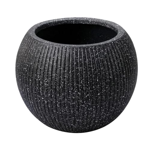 Marlo Fiberstone Round Planter, Ribbed Finishes (L, Black) - color: Ribbed Black, size: 21.3"D x 16.5"H
