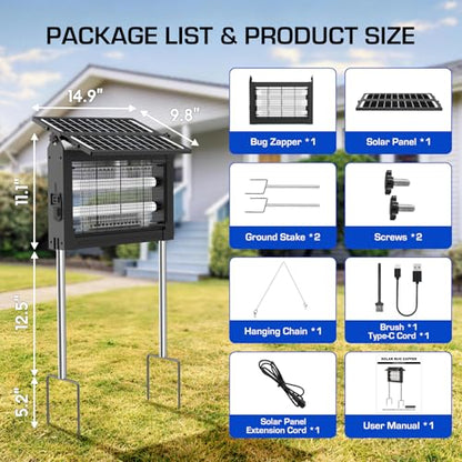 Solar Bug Zapper Outdoor with Dual Solar Panels, 4500V Mosquito Zapper - color: Black