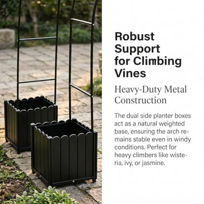 Raised Garden Bed with 3-in-1 Arch Trellis, & Black Plastic Planters