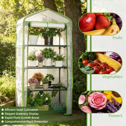 4-Tier Mini Greenhouse Shelves with White PE Cover - color: White PE