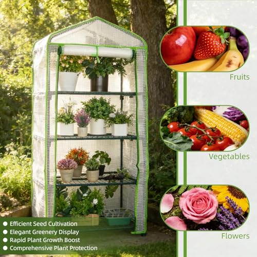 4-Tier Mini Greenhouse Shelves with White PE Cover - color: White PE, size: 4 Tier