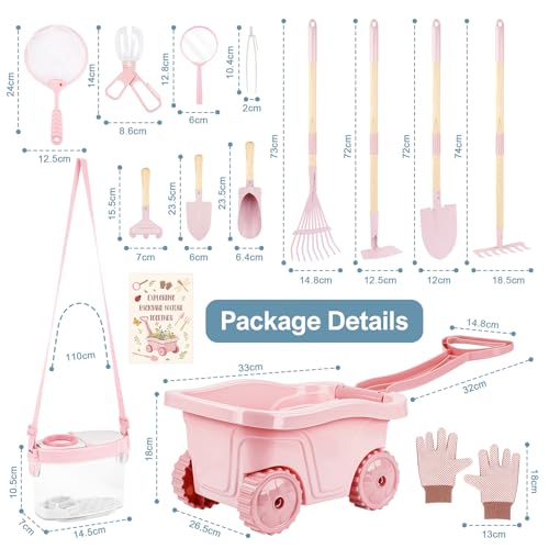 Dreamon Kids Gardening Set, 14Pcs Kids Gardening Tool with Bug Catching Kit - color: Pink