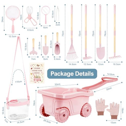 Dreamon Kids Gardening Set, 14Pcs Kids Gardening Tool with Bug Catching Kit - color: Pink