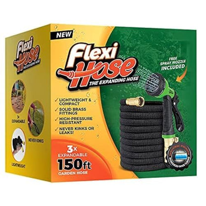 Flexi Hose Lightweight Expandable Garden Hose, 150FT -Retractable Garden Hose, Water Hose - No-Kink Flexibility, 3/4 Inch Solid Brass Fittings and Double Latex Core - size: 150 ft