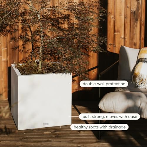 Veradek Block Series Cube Planter - Square Outdoor Planter - color: White, size: Small
