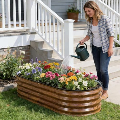 2Pcs Galvanized Raised Garden Bed Kit Outdoor 4x2x1ft, Grain - color: Grain