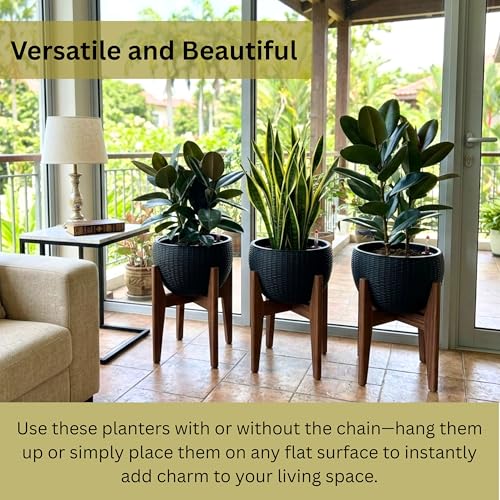 LaLaGreen Indoor Hanging Planters (11in, 4 Pack) Self-Watering Flower Pots - color: Black X 4