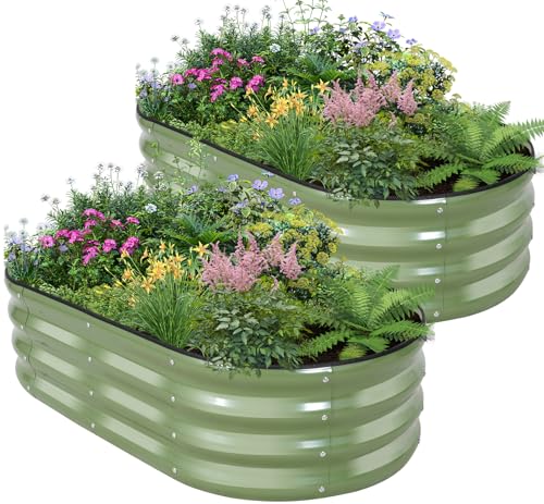 Galvanized Raised Garden Bed, 4x2x1ft, 2 Pack, Olive Green - color: Olive Green, size: 4×2×1ft (2 Packs)