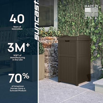 Suncast 33 Gal, Resin Hideaway Garbage Can with Secure Lid, Java Brown