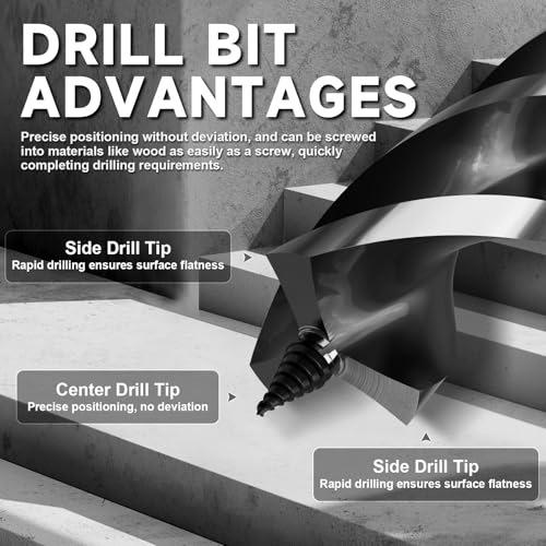 1-1/6"×6" Professional Auger Drill Bit for Wood with Quick Change 1/2" Hex Shank- 3-Cutter Design with Dual-Flute for Fast Chip Removal, Fits Hardwood, Softwood, PVC, Drywall & Tree Stumps - size: 1-1/6"×6"