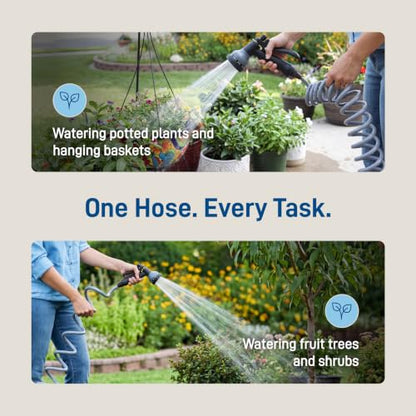 Orbit Coil Garden Hose, 25 ft, with 8-Pattern Nozzle, Gray - 26382 - color: Gray, size: 25 ft