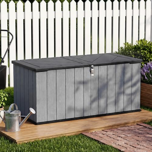 Outdoor Storage Shed, Resin Waterproof Storage Cabinet, Large Deck Box with Smooth-Opening Lid, UV Resistant & Windproof for Patio Garden Backyards, 21 Cu.Ft Dark Grey