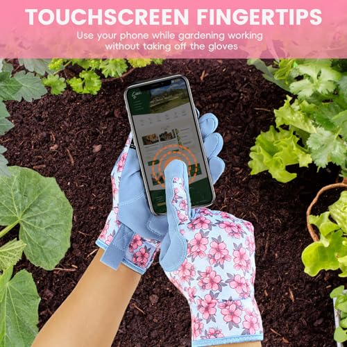 Cute Garden Gloves for Women Gift,Heavy Duty Gardening Gloves - color: Blue