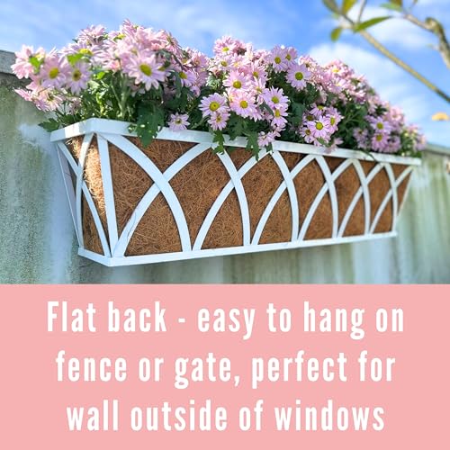 LaLaGreen Wall Planter (30 Inch, 2 Pack)White Metal Rectangular Hanging Flower Box Window Boxes Planters with Coco Liner, Flower Basket Plant Holder Deck Rail Railing Patio Horse Trough Balcony Fence - size: 30 Inch x 2 Pack