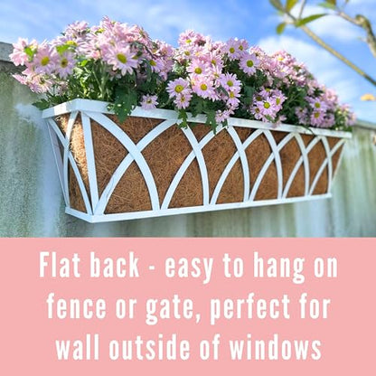 LaLaGreen Wall Planter (30 Inch, 2 Pack)White Metal Rectangular Hanging Flower Box Window Boxes Planters with Coco Liner, Flower Basket Plant Holder Deck Rail Railing Patio Horse Trough Balcony Fence - size: 30 Inch x 2 Pack