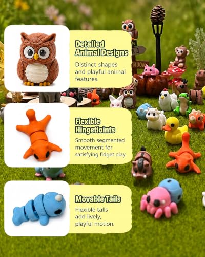 50Pcs Mini 3D Printed Animals with Fun Animal Guide Book - color: Mehrfarbige 3d Animals