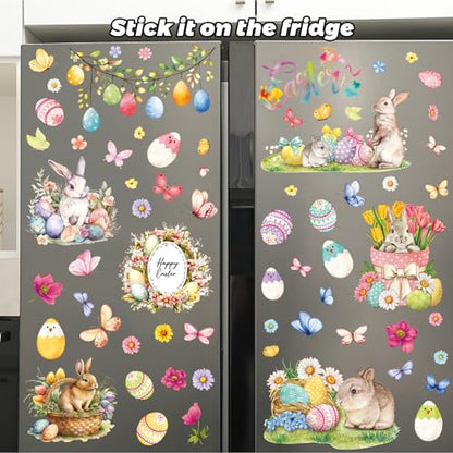 81PCS Easter Window Clings - Easter Window Clings for Glass Windows, Easter Egg Bunny Butterfly Stickers for Window Decals, Double-Sided Spring Flower Window Stickers for Easter Decorations (9 Sheets) - style: A-Easter
