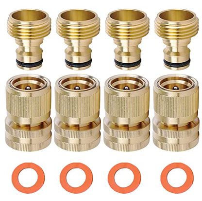 Brass Hose Quick Connect, 3/4 Inch GHT Garden Hose Quick Connector - size: 4 Packs