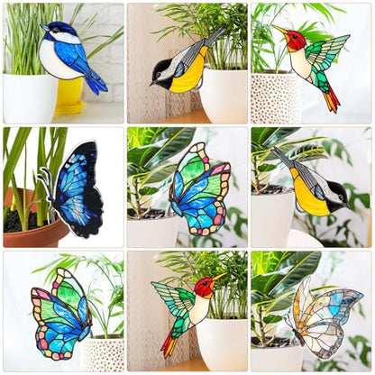 Acrylic Bird Flower Pot Decoration Plant Stake Plant Pot Hugger(3) - color: Yellow
