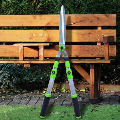 Extendable Hedge Shears - Professional Garden Trimmer with Straight Blade, Adjustable Handle for Borders, Bushes & Pruning, Heavy Duty Bush Cutter & Gardening Scissors