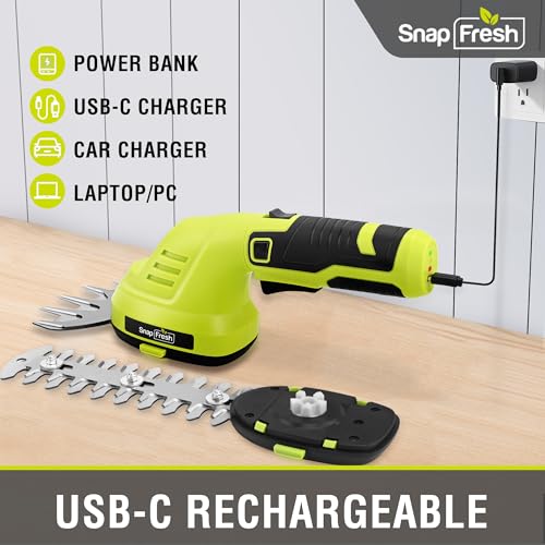 SnapFresh Cordless 7.2V Hedge Trimmer & Grass Shears, 180° Rotating Head