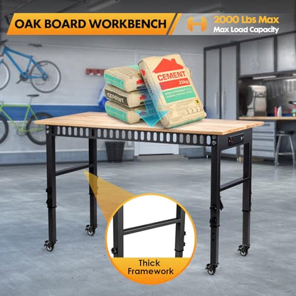 48" Adjustable Workbench, Work Table with Wheels and Power Outlet
