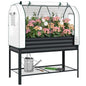 Outsunny Galvanised Raised Garden Bed with Greenhouse Cover, Black - color: Black
