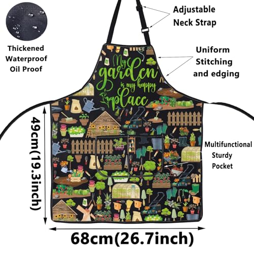 WZMPA Gardening Apron With Pockets Gardener Gifts The Garden Is My Happy Place Adjustable Apron For Gardener Florist - color: Happy Place F Ap
