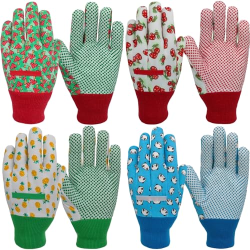 Gardening Gloves for Kids,Toddler,Children,Gift,Cute Pattern,Age3-8 - color: 4 Pairs Per Pack, size: Medium