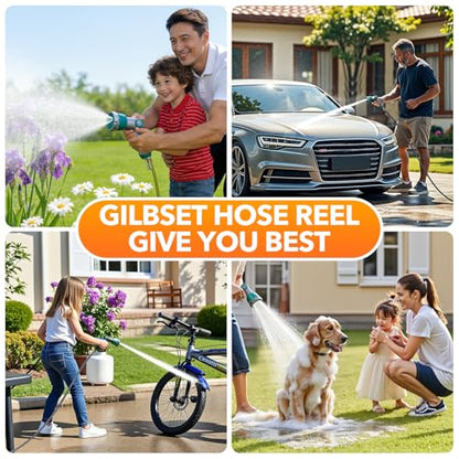 5/8" x 100 ft Retractable Garden Hose Reel, Heavy Duty Water Hose Reel - color: Green, size: 5/8in 100FT+6.5FT