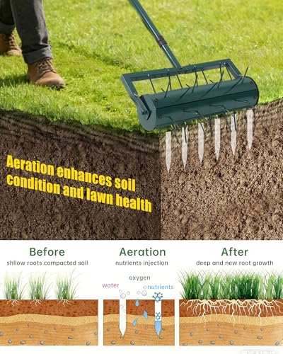 Rolling Lawn Aerator Tool with 39 Spike for Outdoor Lawn Yard Soil Garden