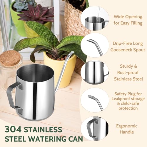 12 oz Small Watering Can Indoor Plants Stainless Steel Mini Watering Can - color: Polished Silver