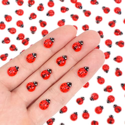 200pcs Mini Resin Ladybug Decor Tiny Ladybug for Crafts Dollhouse Miniatures Mini Resin Things Animals for Fairy Garden Micro Landscaping Home Decoration, 2 Types(0.32*0.4inch & 0.3*0.36inch) - color: 200pcs Mini Resin Ladybug