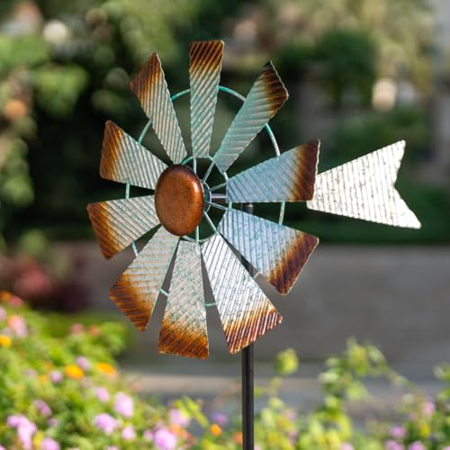 Viveta Metal Wind Spinners, Garden Wind Sculptures & Spinners - color: Silver Brown-single