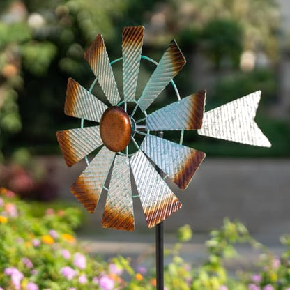 Viveta Metal Wind Spinners, Garden Wind Sculptures & Spinners - color: Silver Brown-single