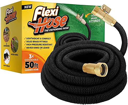 Flexi Hose Lightweight Expandable Garden Hose, 50FT - Retractable Garden Hose, Water Hose - No-Kink Flexibility, 3/4 Inch Solid Brass Fittings and Double Latex Core - size: 50 ft