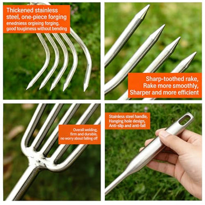 5-Tine Long-Handle Stainless Steel Small Rake
