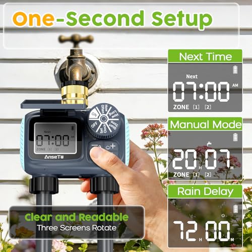 Solar Sprinkler Timer,2 Zone Brass Inlet Water Timer for Garden Hose