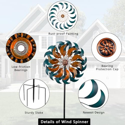 Stargarden Garden Wind Spinners, 13”W Kinetic Wind Sculptures - color: Cyan-13"
