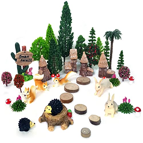 42pcs Fairy Garden Kit, Tree Figures, Animal Figurines, Plastic Trees for Projects 1.5-6 inch(4-16 cm), Model Train Scenery