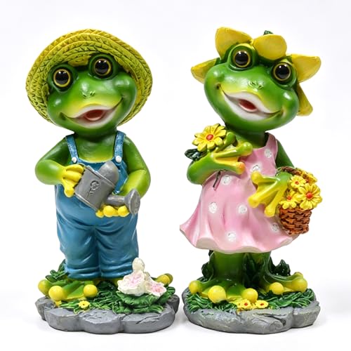 Set of 2 Frog Garden Statues - Whimsical Resin Frog Couple Figurines, Hand-Painted Outdoor Lawn Decor, Funny Patio Ornaments for Yard Backyard Pond, Gift for Mom Gardener - color: Couple Frog B