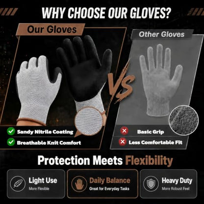 Level 5 Cut Resistant Work Gloves, Sandy Nitrile Grip, 1 Pair - color: Large(brown)