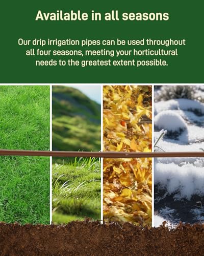 1/4" Drip Irrigation Tubing with 6" Emitter Spacing, (650 Ft Roll) Hydroponics Dripline with Built-in 0.5 GPH Dripper, Saving 80% Water, Drip Line for Garden Irrigation and Raised Beds (Brown) - size: 650FT